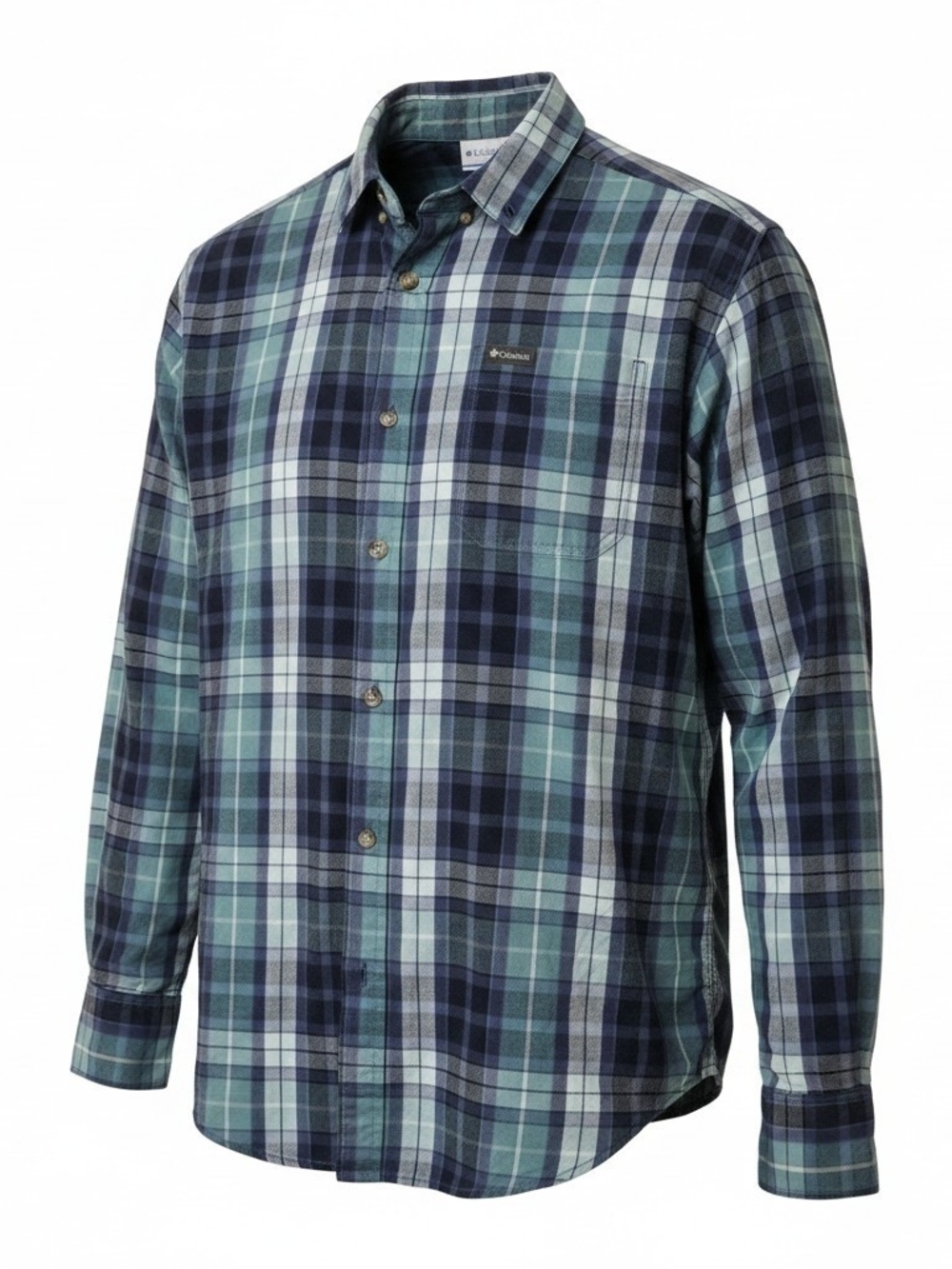 Columbia Green and Navy Plaid Flannel Shirt